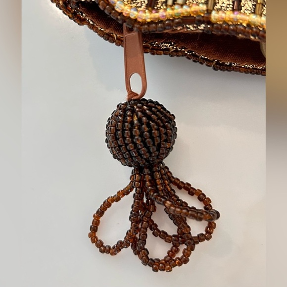 Vintage Beaded Evening Clutch Crossbody Purse Gold Metallic Scalloped - Picture 5 of 8